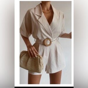 NWOT Showpo Cream Textured Short Sleeve Romper with Belt